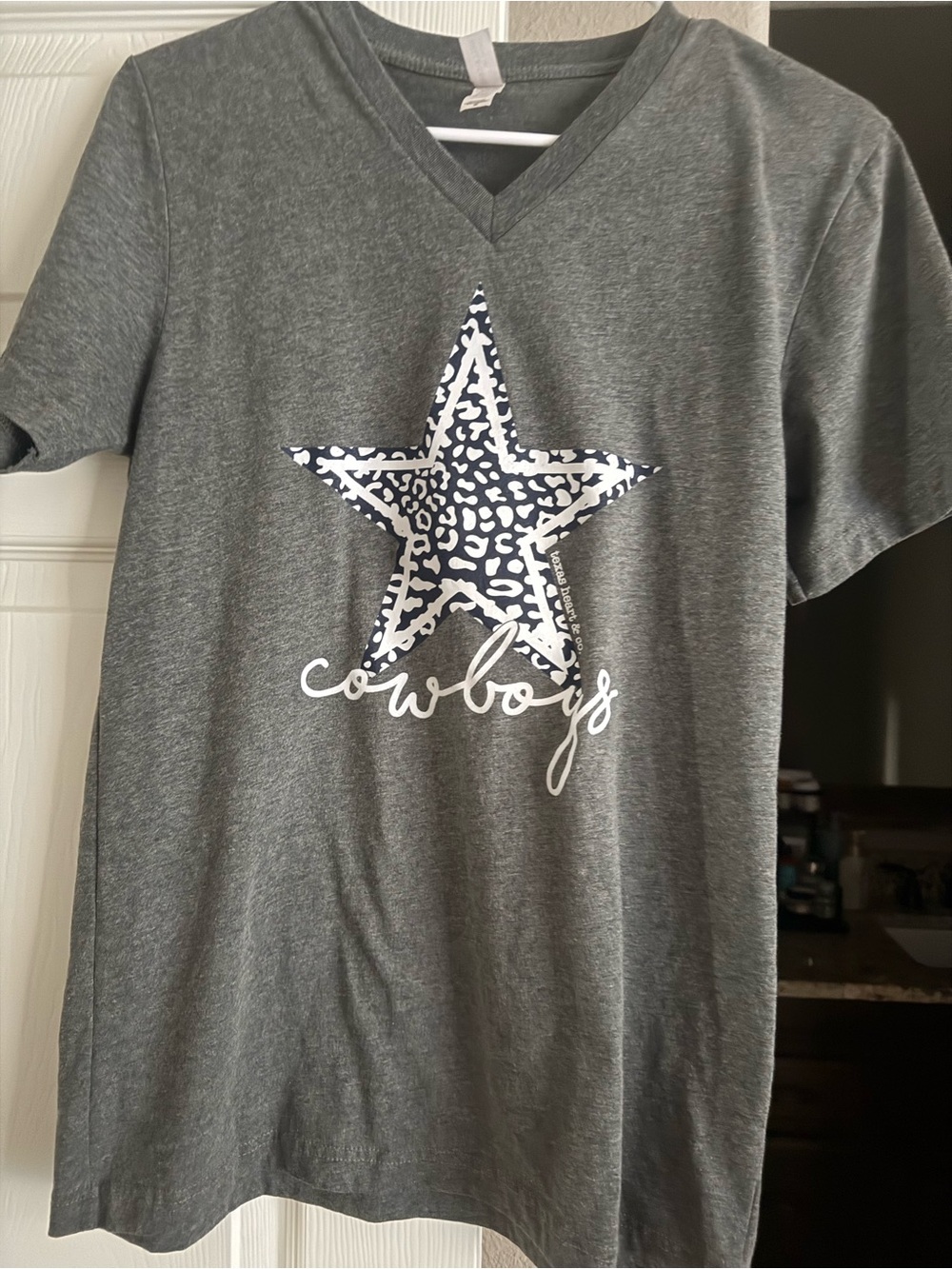 Bella Canvas Charcoal V-Neck Tee with Navy Leopard Star